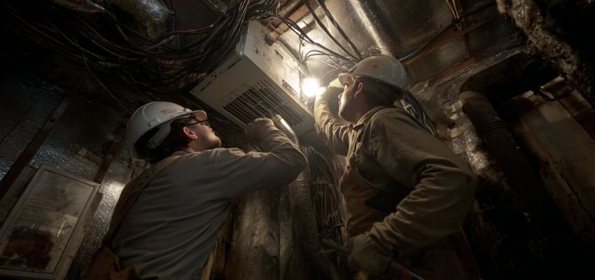 Technicians installing equipment that factors into new ac unit cost.